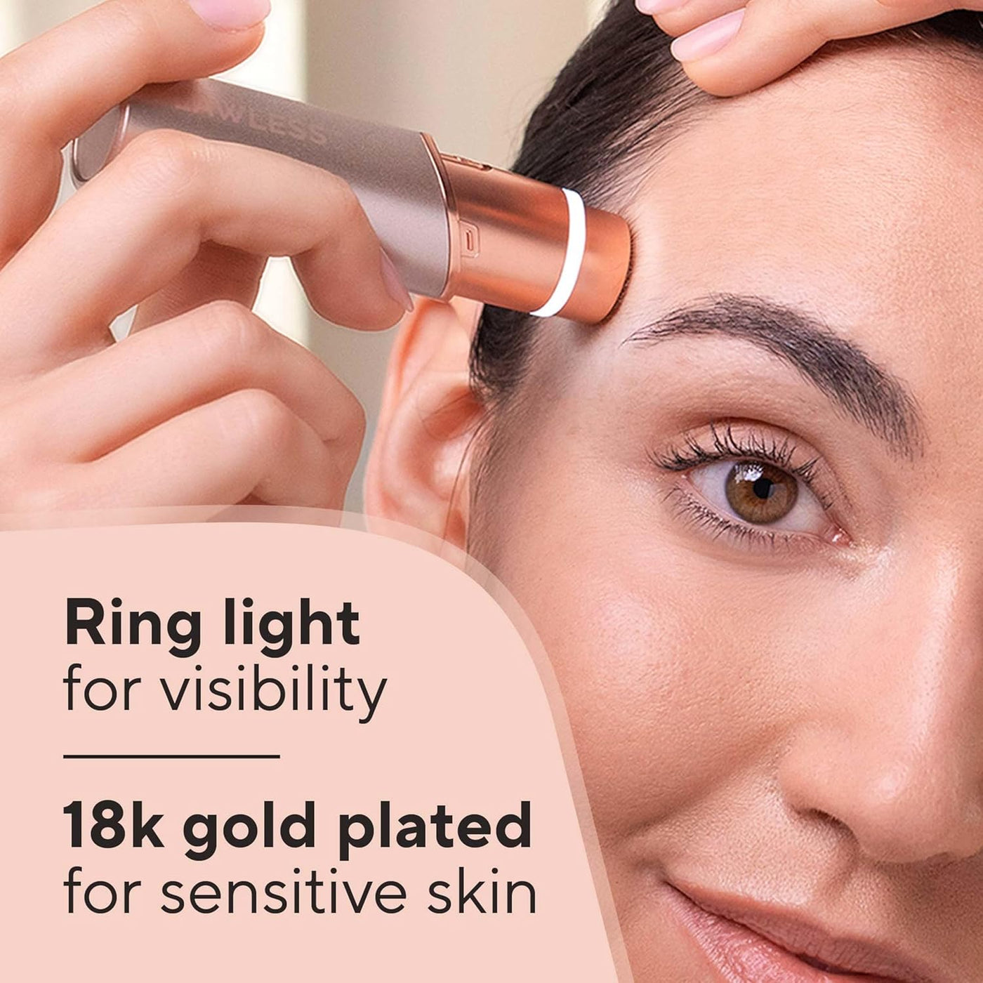 Facial Hair Remover for Women, Rose Gold Electric Face Razor with LED Light, Recyclable Packaging